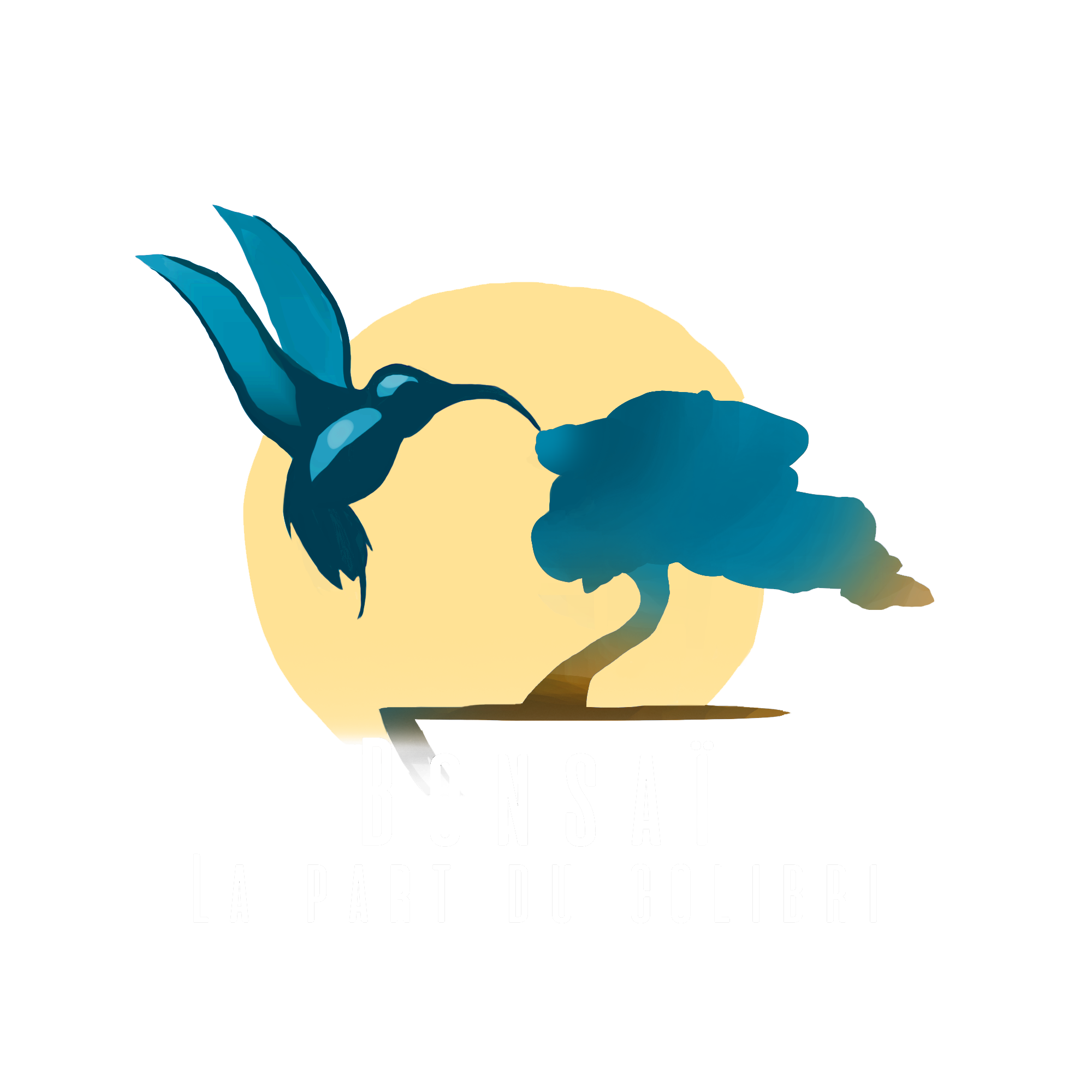 Logo Bonsaï, la part du colibri avec un fond jaune